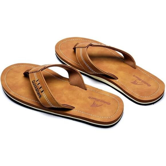 Mens Leather Flip Flops Arch Support Thong Sandals Beach Water Slippers - Picture 2 of 7